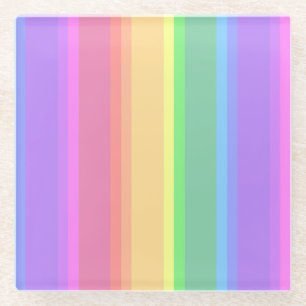 Pastel rainbow stripes glass coaster