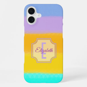 Pastel Rainbow Stripes Initial Letter Monogram iPhone 16 Plus Case