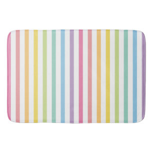Pastel Rainbow Stripes Pattern Bath Mat