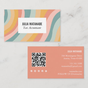 Pastel Rainbow Stripes QR Code Social Media Chic Business Card