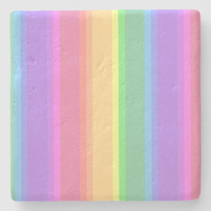 Pastel rainbow stripes stone coaster