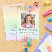 Pastel Rainbow Student Photo ID Badge
