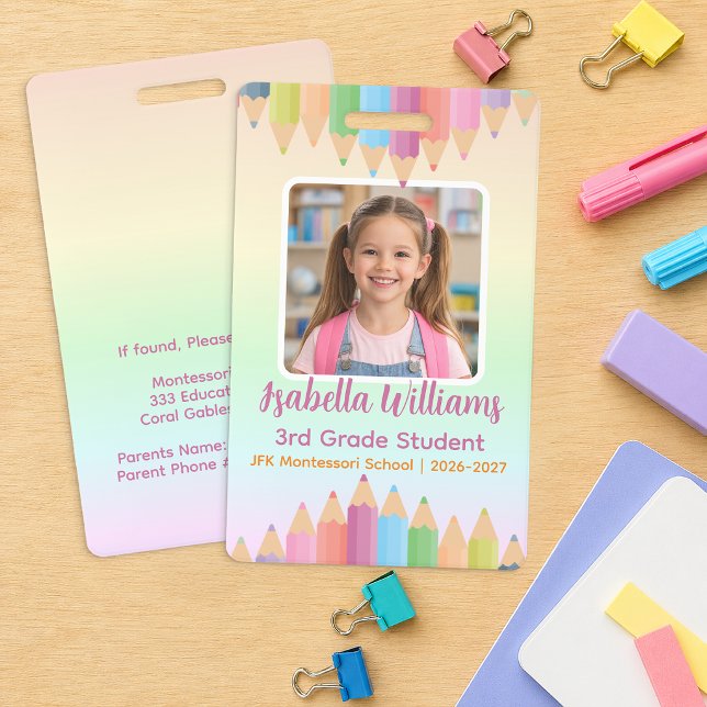 Pastel Rainbow Student Photo ID Badge (Student ID Badge)
