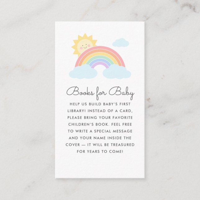 Pastel Rainbow Sunshine Baby Shower Book Request Enclosure Card (Front)