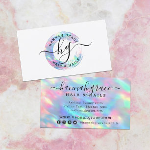 Pastel Rainbow Swash Logo Hair Nails Social Media  Business Card