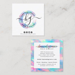 Pastel Rainbow Swash Logo Hair Nails Social Media  Square Business Card