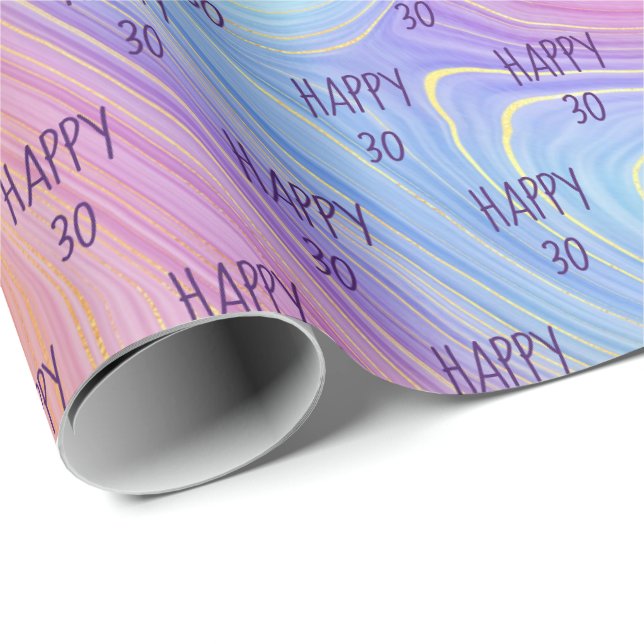 Pastel Rainbow Swirl 30th Birthday Wrapping Paper (Roll Corner)