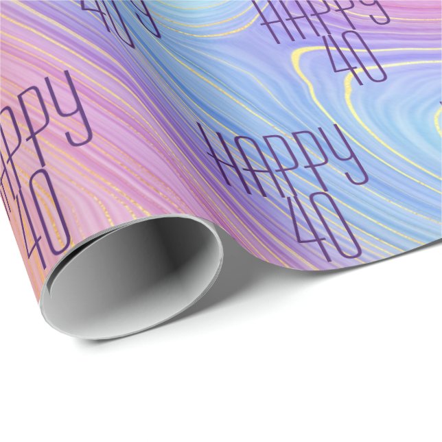 Pastel Rainbow Swirl 40th Birthday Wrapping Paper (Roll Corner)