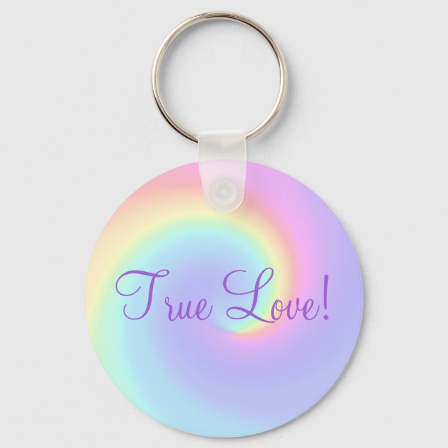 Pastel Rainbow Swirl Lesbian Wedding Keychain (Front)