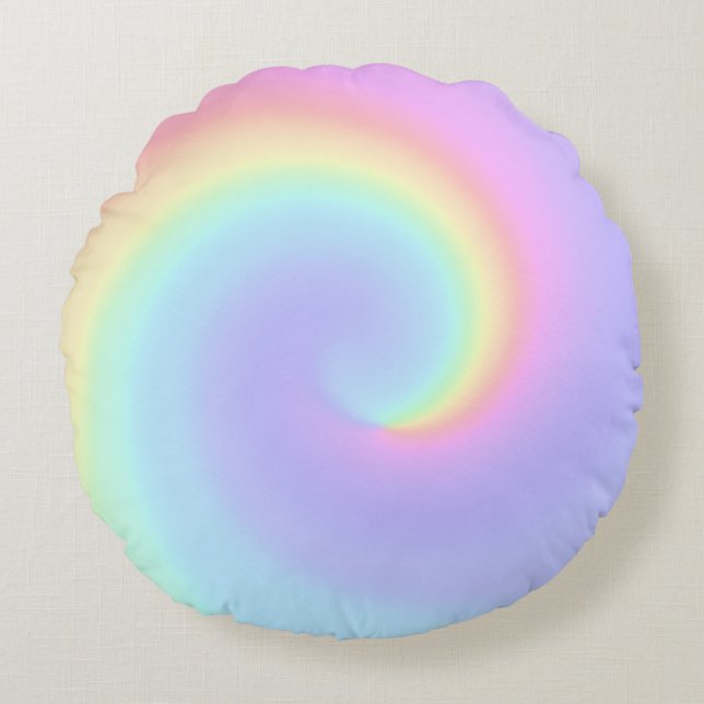 Pastel Rainbow Swirl Lesbian Wedding Round Pillow (Front)