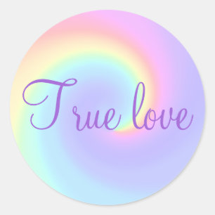 Pastel Rainbow Swirl Lesbian Wedding "True Love" Classic Round Sticker