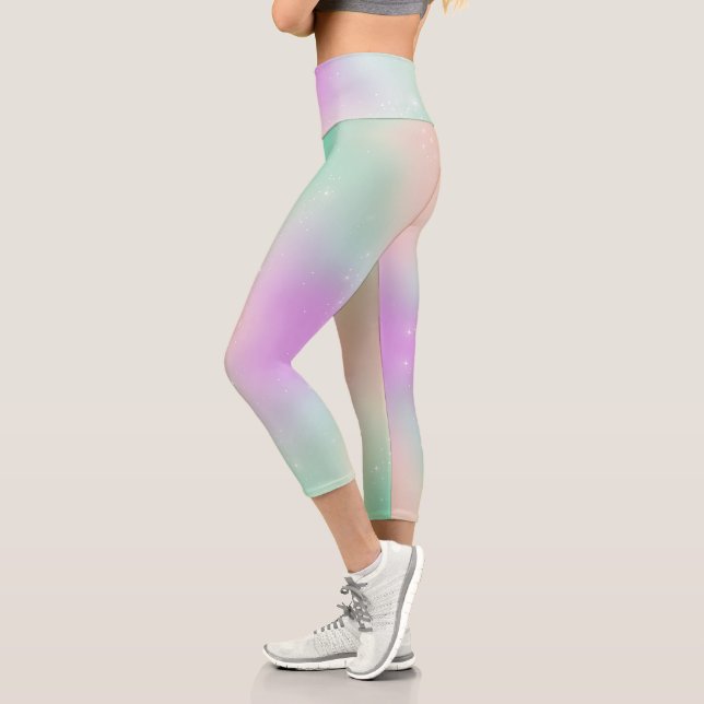 Pastel rainbow swirl silver star cute pink teal  capri leggings (Left)