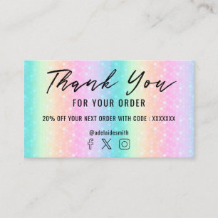 pastel rainbow thank you business card