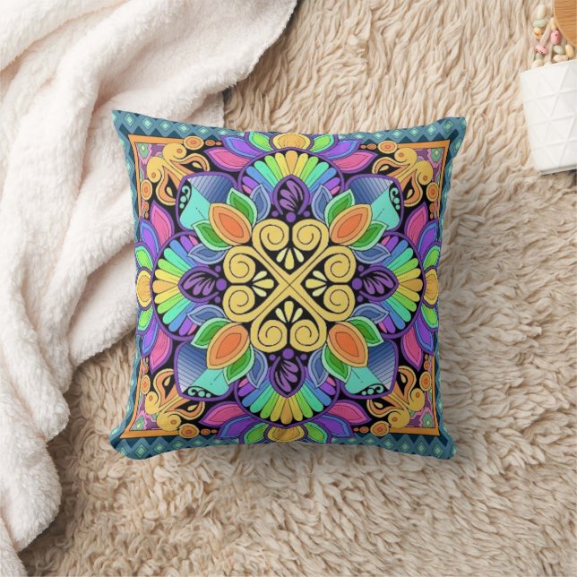 Pastel Rainbow Throw Pillow (Blanket)
