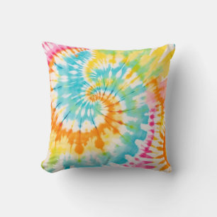 Pastel Rainbow Tie Dye Spiral Pattern Throw Pillow