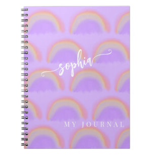 Pastel rainbow tie dye watercolor custom name notebook