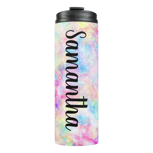 Pastel Rainbow Tie Dye Watercolor Thermal Tumbler (Front)