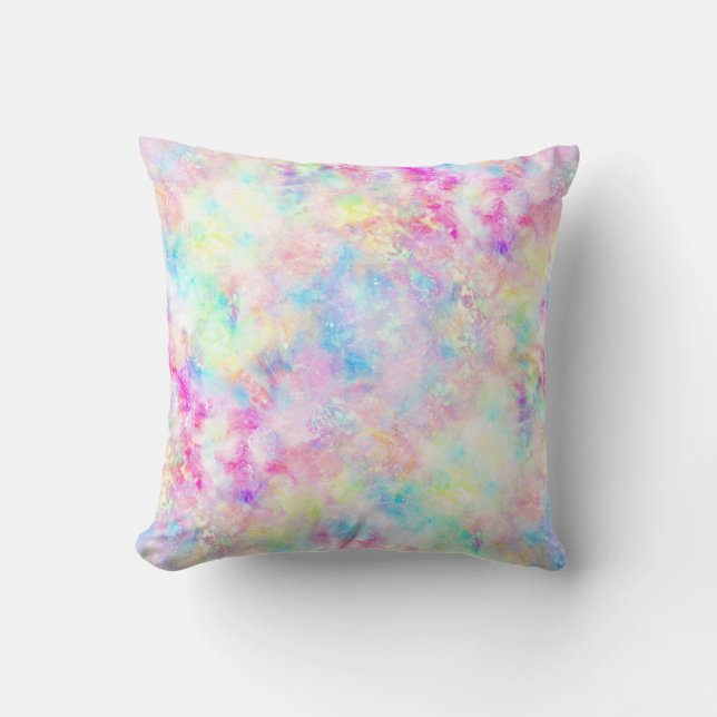 Pastel Rainbow Tie Dye Watercolor Throw Pillow (Front)