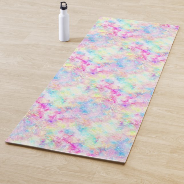 Pastel Rainbow Tie Dye Watercolor Yoga Mat (In Situ)