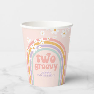 Pastel rainbow two groovy 2nd birthday paper cups