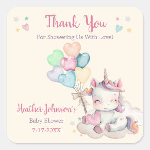 Pastel Rainbow Unicorn Baby Shower  Square Sticker