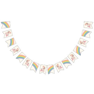 Pastel Rainbow Unicorn Birthday Party Bunting Flags