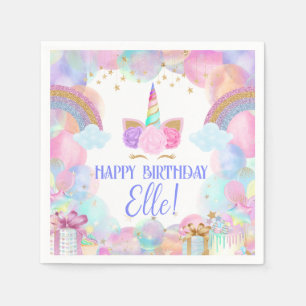 Pastel Rainbow Unicorn Birthday Party Napkin