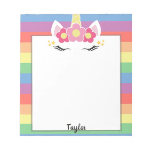Pastel Rainbow Unicorn Custom Name  Notepad