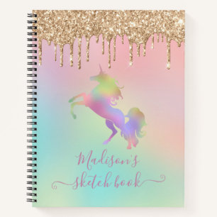  Pastel Rainbow Unicorn Dripping Gold Glitter  Notebook