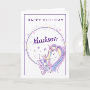 Pastel Rainbow Unicorn   Happy Birthday Card