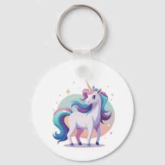 Pastel rainbow unicorn in cartoon style keychain