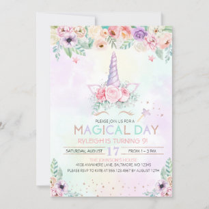 Pastel Rainbow Unicorn Invitation d'anniversaire