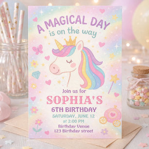 Pastel Rainbow Unicorn Magical Birthday  Invitation