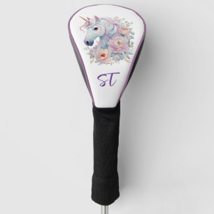 Pastel Rainbow Unicorn Monogram Initial Gift Golf Head Cover