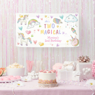 Pastel rainbow unicorn two magical birthday banner