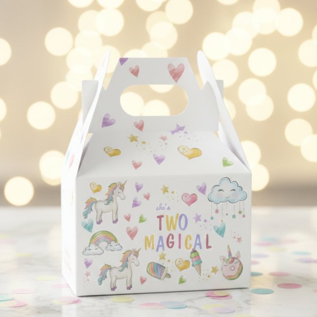 Pastel rainbow unicorn two magical second birthday favor box (Creator Uploaded)