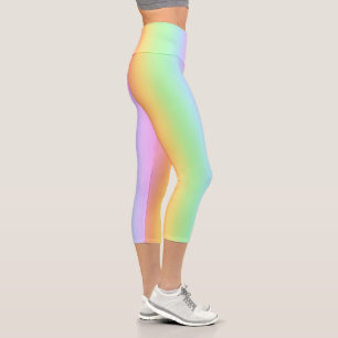 Pastel Rainbow Vertical Stripe Gradient Capri Leggings