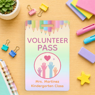 Pastel Rainbow Volunteer Pass Badge for Schools