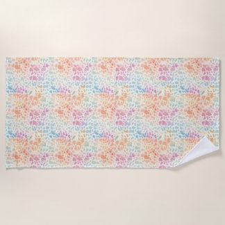 Pastel Rainbow Watercolor Leopard Print Beach Towel