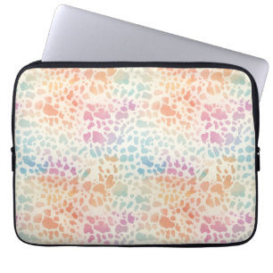 Pastel Rainbow Watercolor Leopard Print Laptop Sleeve