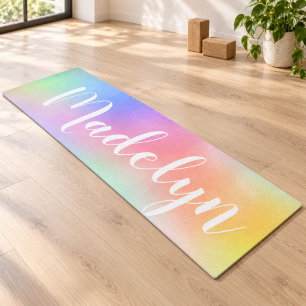 Pastel Rainbow Watercolor Script Monogram Yoga Mat