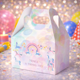 Pastel rainbow watercolor unicorn kids birthday favor box