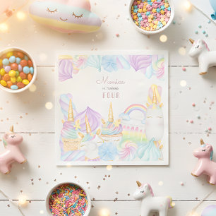 Pastel rainbow watercolor unicorn sweets birthday napkin