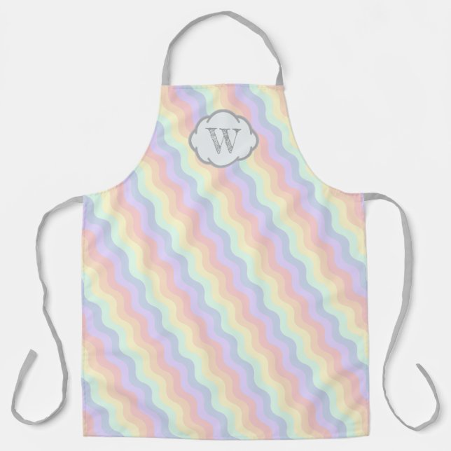 Pastel Rainbow Waves All-Over Print Apron (Front)