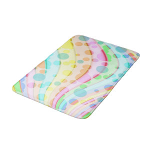 Pastel Rainbow Waves and Bubbles Bath Mat