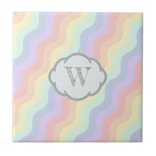 Pastel Rainbow Waves Ceramic Tile