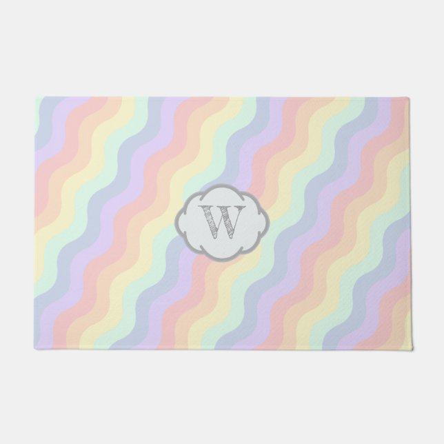 Pastel Rainbow Waves Doormat (Front)