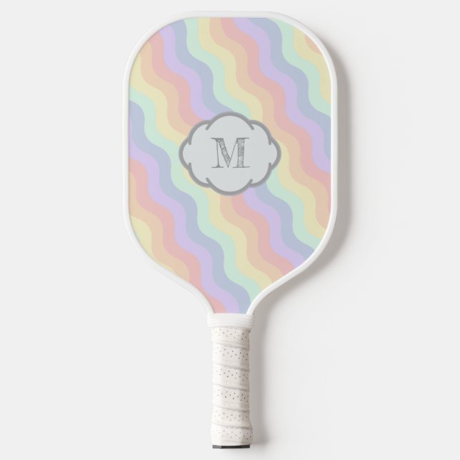 Pastel Rainbow Waves Pickleball Paddle (Front)