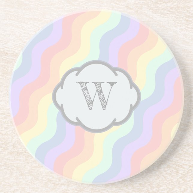 Pastel Rainbow Waves Sandstone Coaster (Front)