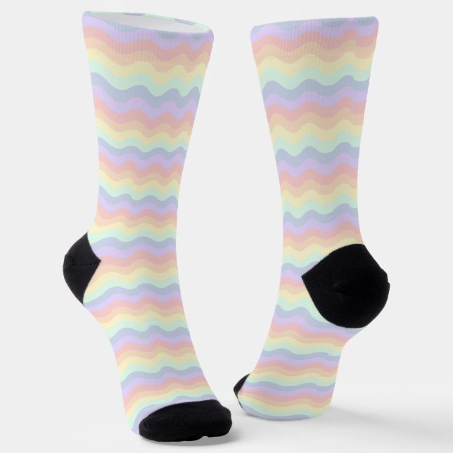 Pastel Rainbow Waves Socks (Angled)